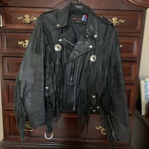 Women’s leather fringe motorcycle jacket